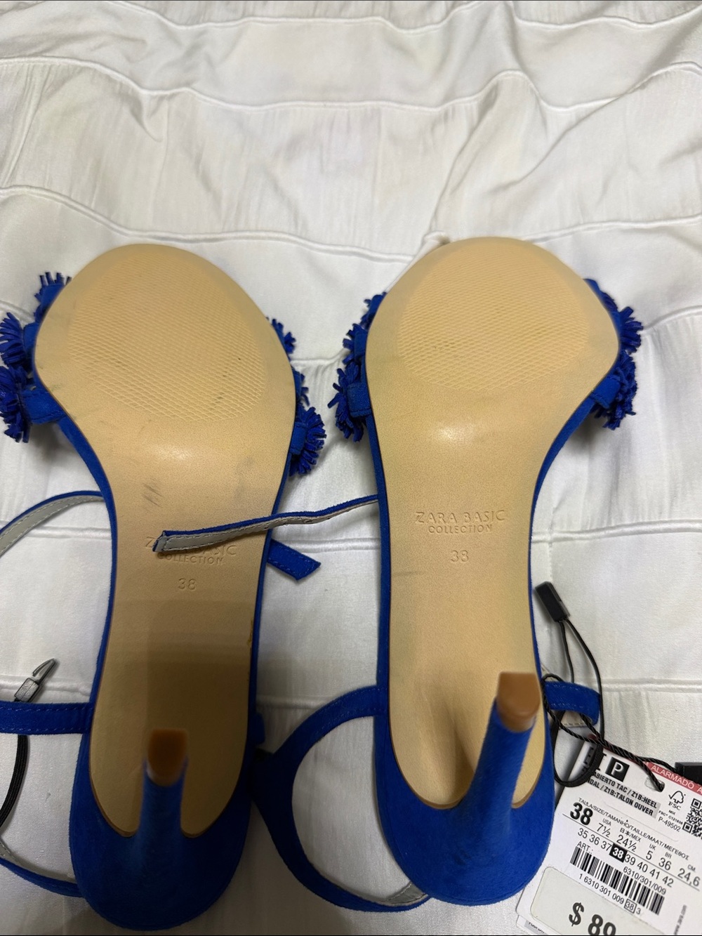 Zara Cobalt Blue Floral Fringe Strap Sandals - Picture 2 of 2